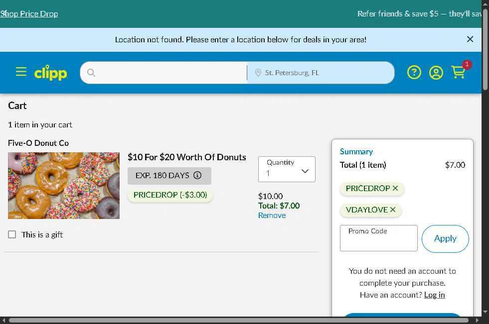 Clipp.com checkout page showing Clipp.com promo code box | Screenshot taken by SimplyCodes community member on Feb 13, 2026