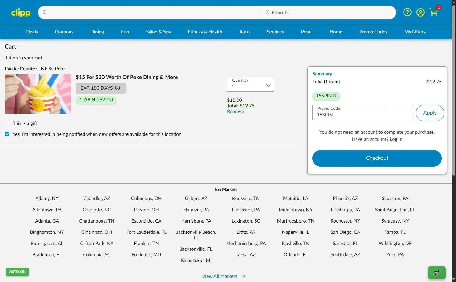 Clipp.com checkout page showing Clipp.com promo code box | Screenshot taken by SimplyCodes community member on Dec 28, 2025