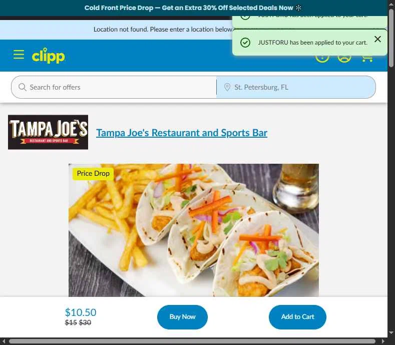 Clipp.com checkout page showing Clipp.com promo code box | Screenshot taken by SimplyCodes community member on Dec 9, 2025