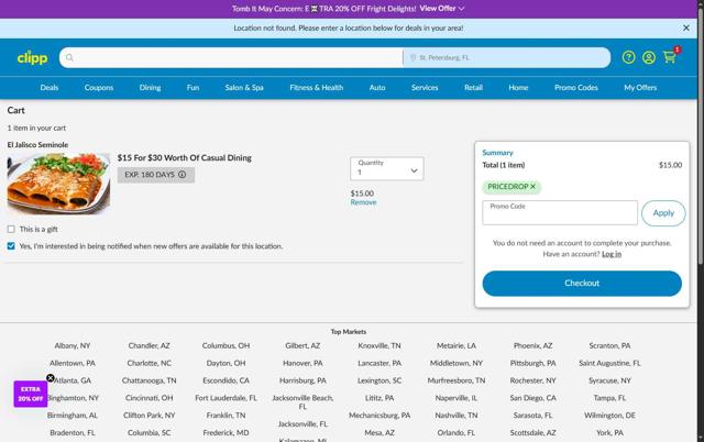 Clipp.com checkout page showing Clipp.com promo code box | Screenshot taken by SimplyCodes community member on Oct 10, 2025