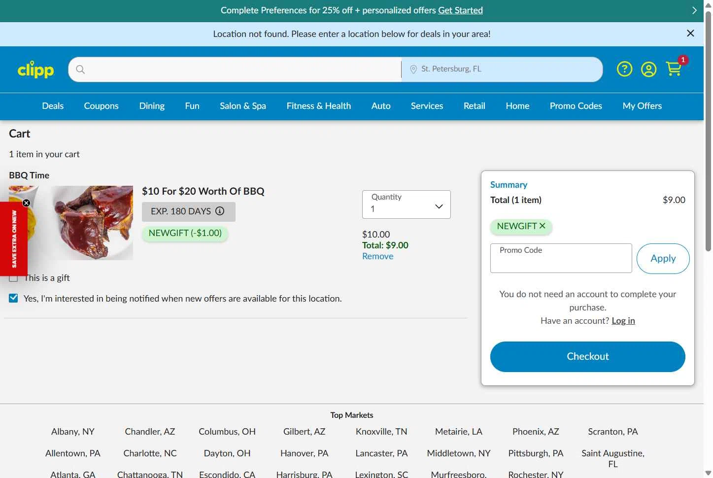 Clipp.com checkout page showing Clipp.com promo code box | Screenshot taken by SimplyCodes community member on Dec 10, 2025