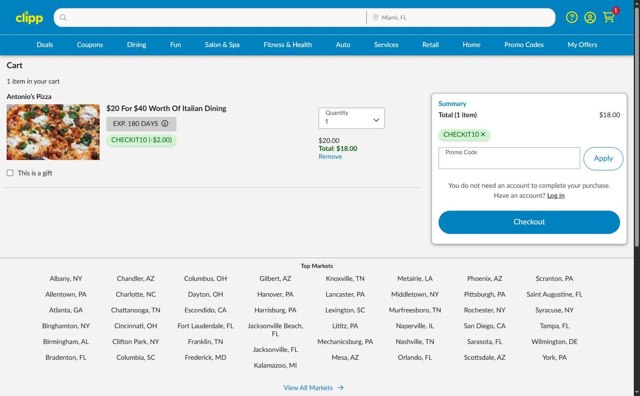 Clipp.com checkout page showing Clipp.com promo code box | Screenshot taken by SimplyCodes community member on Sep 3, 2025