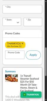 THANKYOU coupon verification screenshot