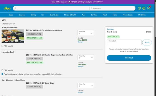 Clipp.com checkout page showing Clipp.com promo code box | Screenshot taken by SimplyCodes community member on Oct 10, 2025