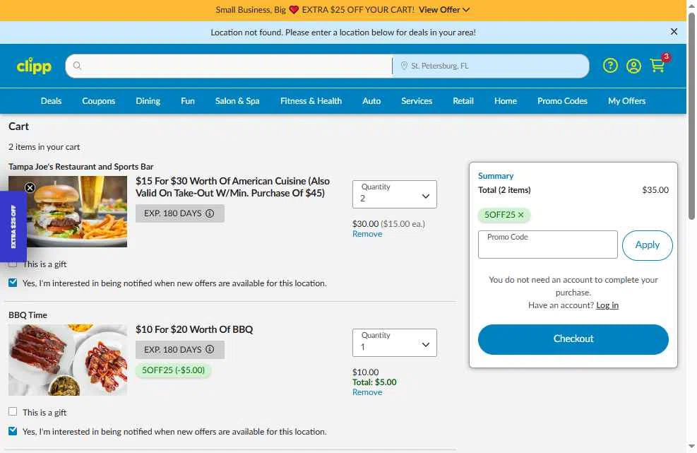 Clipp.com checkout page showing Clipp.com promo code box | Screenshot taken by SimplyCodes community member on Dec 1, 2025