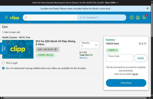 Clipp.com checkout page showing Clipp.com promo code box | Screenshot taken by SimplyCodes community member on Sep 14, 2025