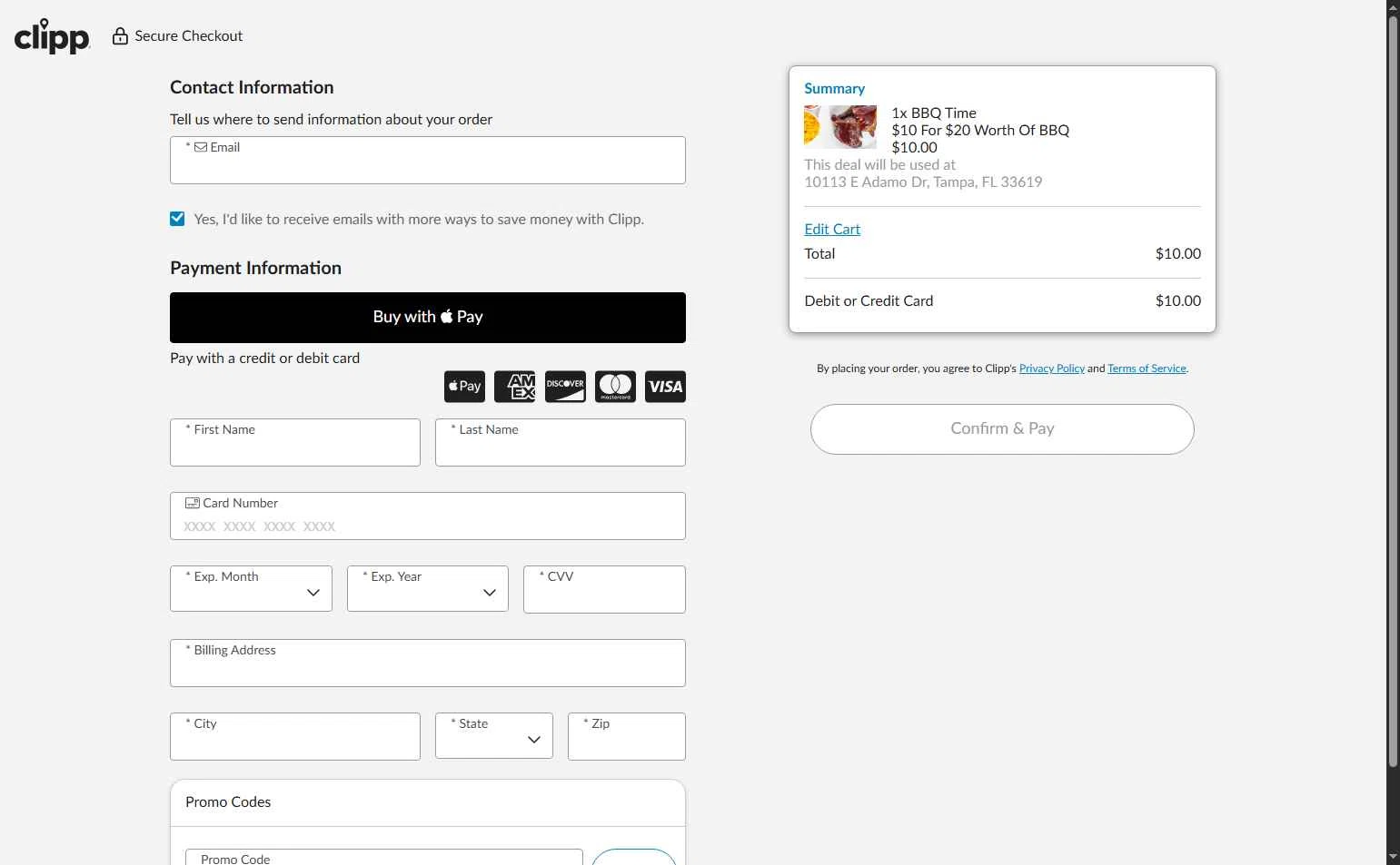 Clipp.com checkout page showing Clipp.com promo code box | Screenshot taken by SimplyCodes community member on Dec 17, 2025