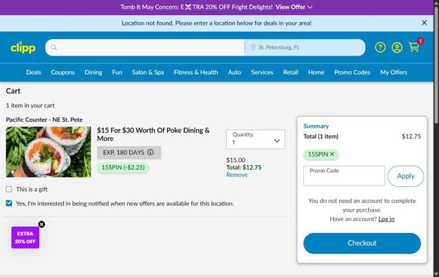 Clipp.com checkout page showing Clipp.com promo code box | Screenshot taken by SimplyCodes community member on Oct 11, 2025