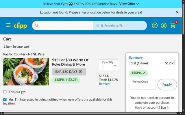 Clipp.com checkout page showing Clipp.com promo code box | Screenshot taken by SimplyCodes community member on Sep 19, 2025