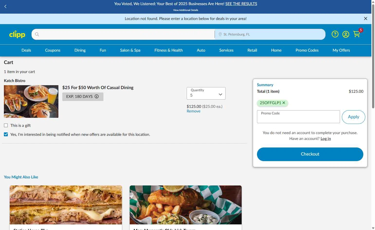 Clipp.com checkout page showing Clipp.com promo code box | Screenshot taken by SimplyCodes community member on Dec 28, 2025