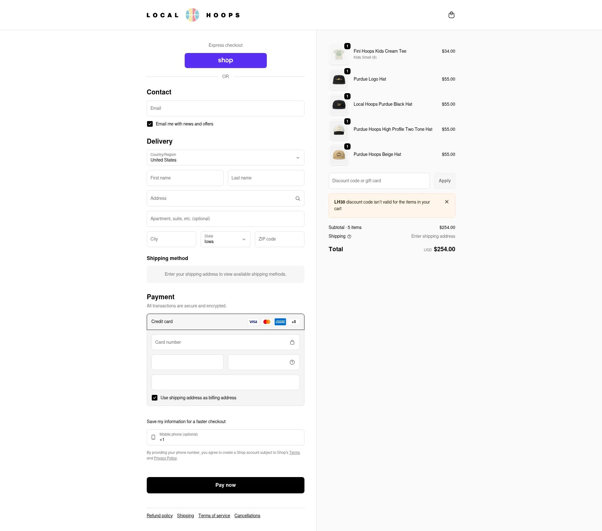 Local Hoops checkout page showing Local Hoops discount code box | Screenshot taken by SimplyCodes community member on Jan 30, 2026