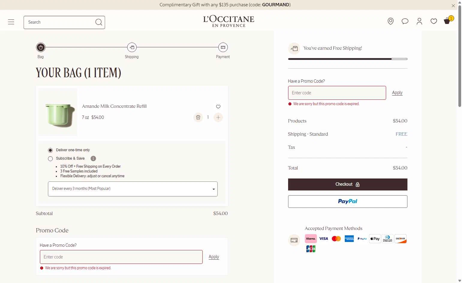 Verification screenshot for $20 Off Storewide at L'Occitane - 39d ago
