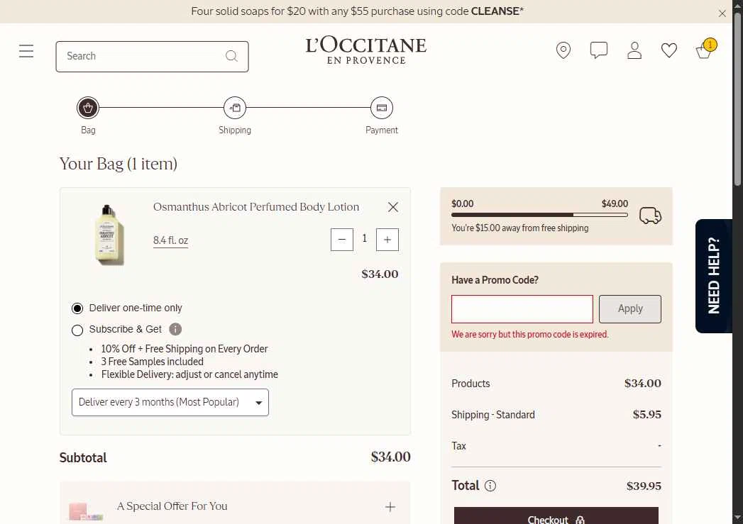 Verification screenshot for Free Gift Storewide at L'Occitane — 2mo ago