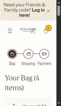 Verification screenshot for Free Gift Select Items (minimum Order $200) at L'Occitane — 59d ago
