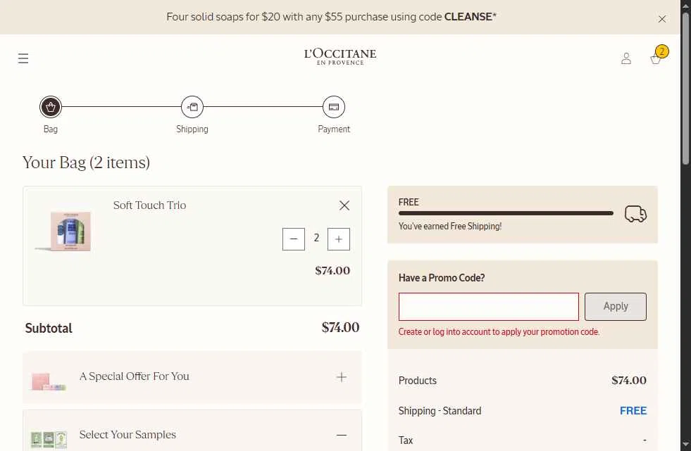 Verification screenshot for Free Gift Storewide (Minimum Order: $60) Members Only at L'Occitane at L'Occitane — 55d ago