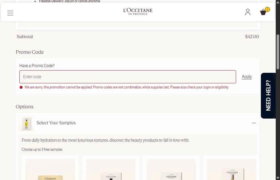 Verification screenshot for Free Shipping Storewide at L'Occitane - 40d ago
