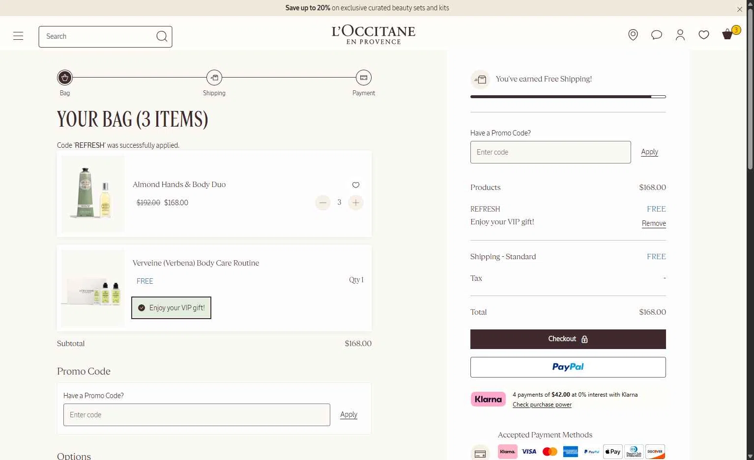 Verification screenshot for $20 Off Storewide at L'Occitane - 10d ago