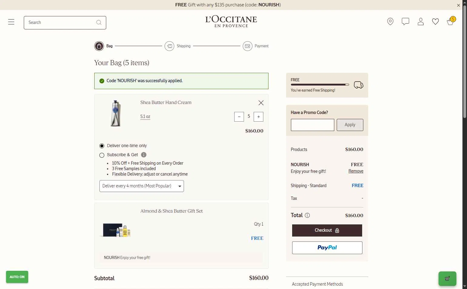 L'Occitane checkout page showing L'Occitane discount code box | Screenshot taken by SimplyCodes community member on Dec 25, 2025