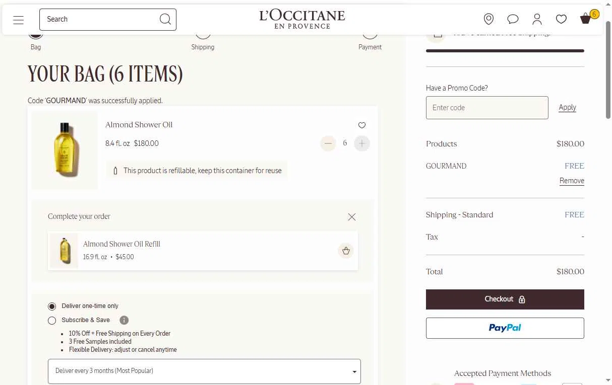 Verification screenshot for Free Gift Storewide at L'Occitane at L'Occitane - 19d ago
