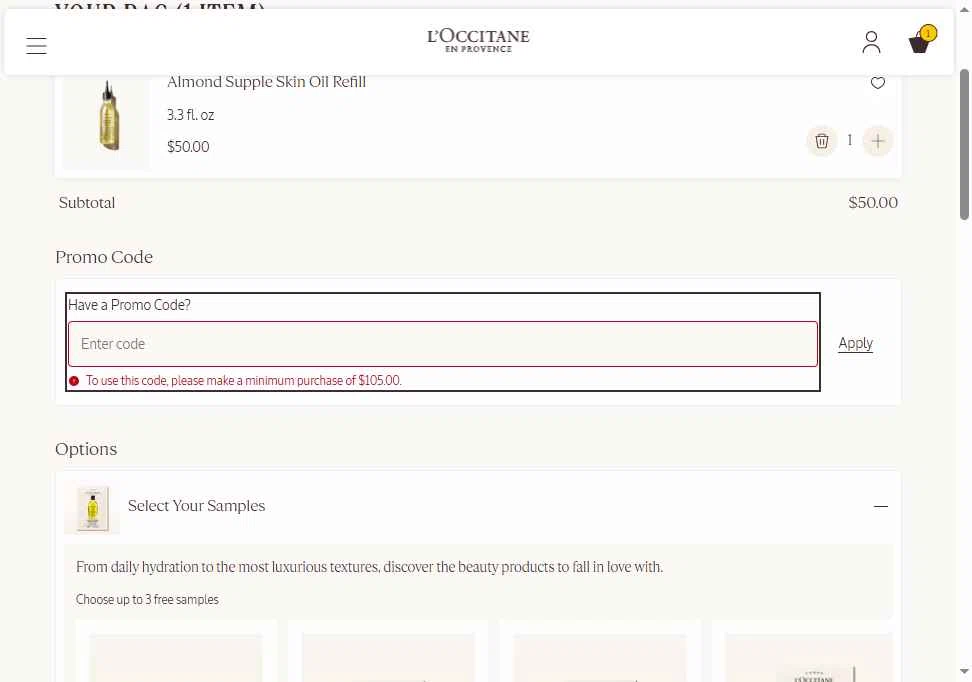 Verification screenshot for $20 Off Storewide at L'Occitane - 18d ago