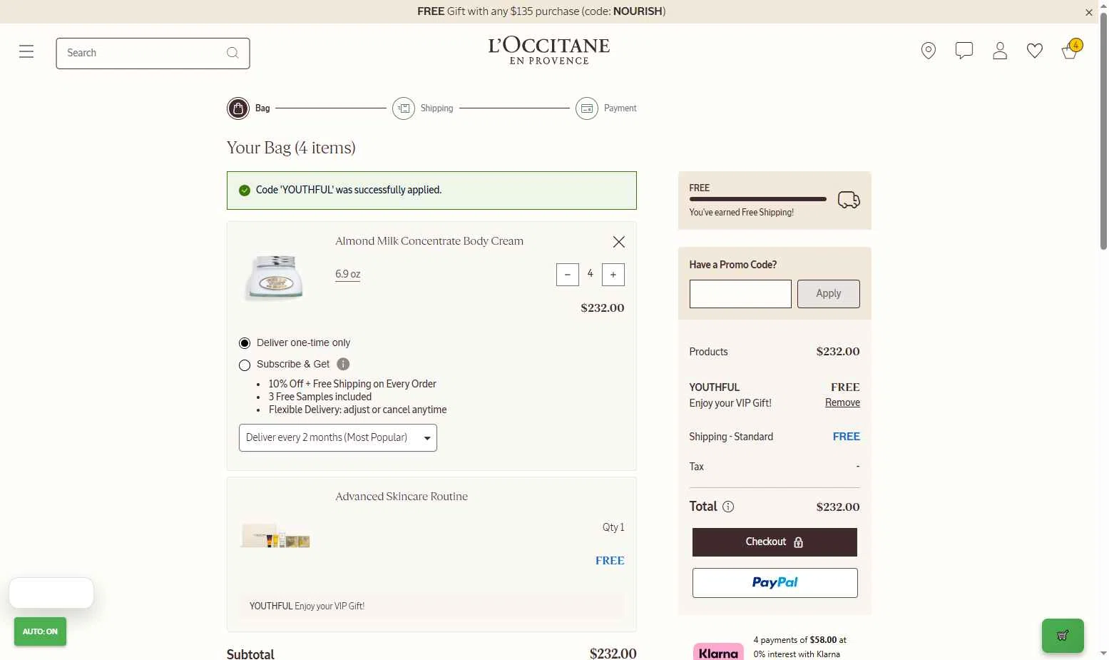 L'Occitane checkout page showing L'Occitane discount code box | Screenshot taken by SimplyCodes community member on Jan 23, 2026