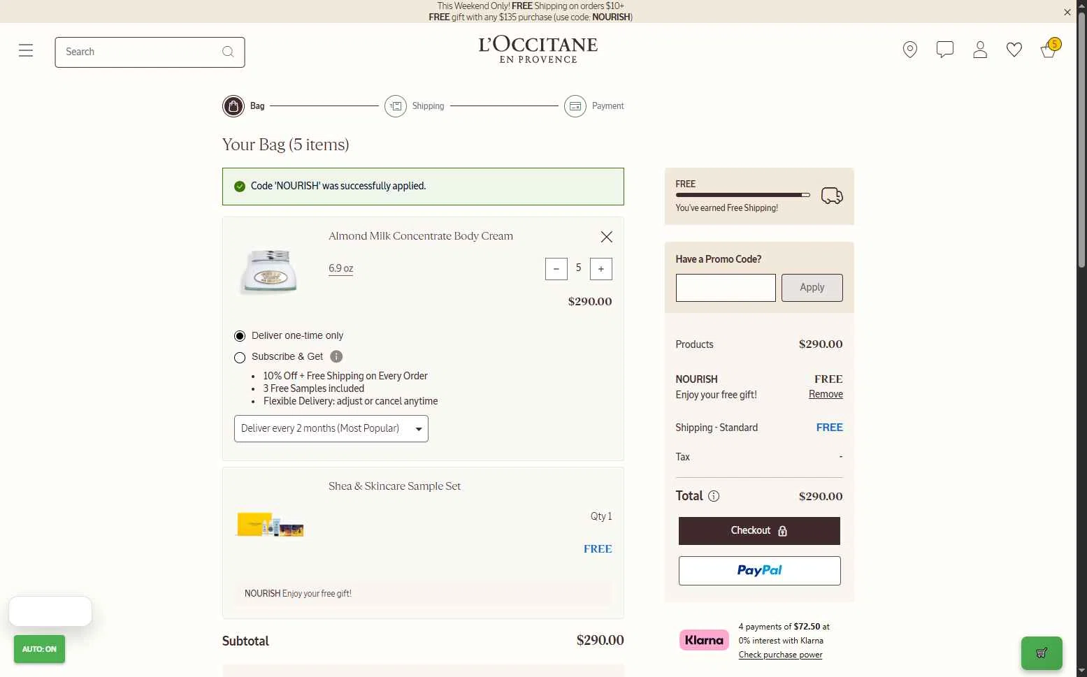 L'Occitane checkout page showing L'Occitane discount code box | Screenshot taken by SimplyCodes community member on Jan 30, 2026