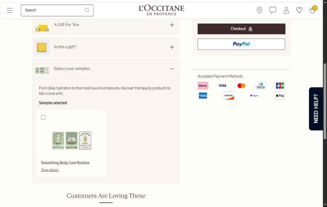 L'Occitane checkout page showing L'Occitane discount code box | Screenshot taken by SimplyCodes community member on Sep 24, 2025