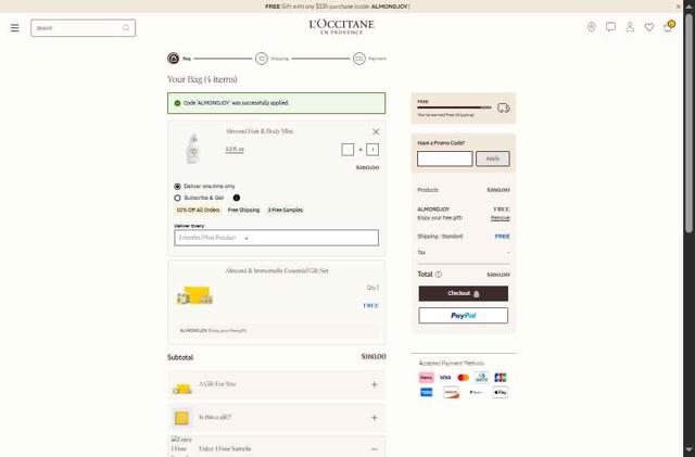 L'Occitane checkout page showing L'Occitane discount code box | Screenshot taken by SimplyCodes community member on Sep 10, 2025