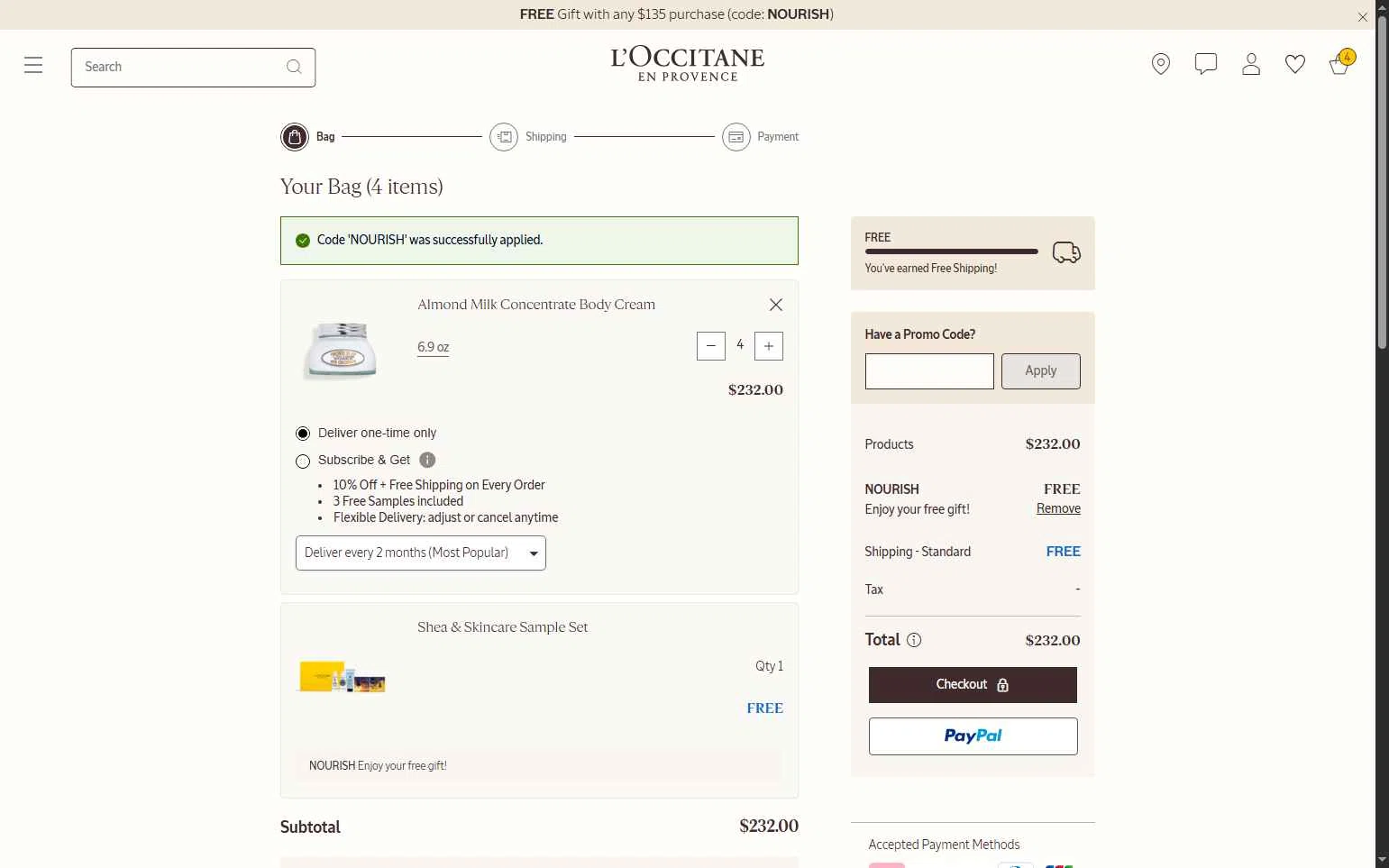 L'Occitane checkout page showing L'Occitane discount code box | Screenshot taken by SimplyCodes community member on Feb 11, 2026