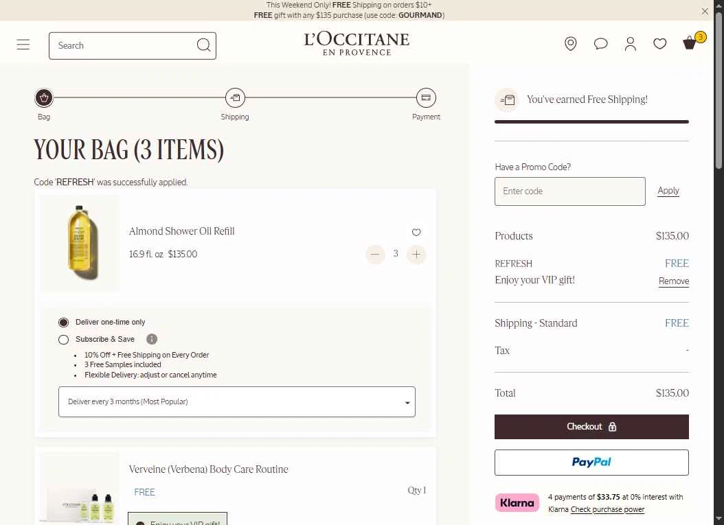 Verification screenshot for $20 Off Storewide at L'Occitane - 16d ago
