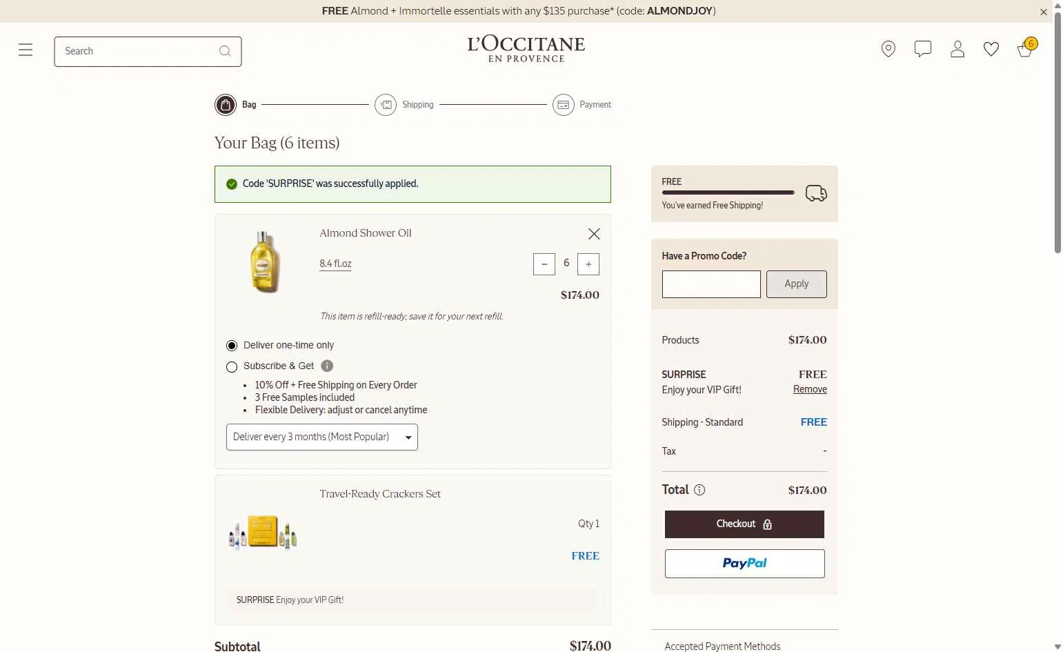 L'Occitane checkout page showing L'Occitane discount code box | Screenshot taken by SimplyCodes community member on Dec 16, 2025