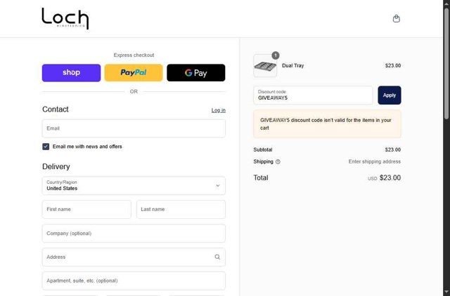 Loch Electronics checkout page showing Loch Electronics promo code box | Screenshot taken by SimplyCodes community member on Sep 1, 2025