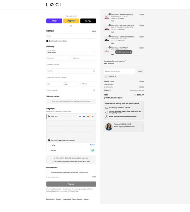 Loci Wear checkout page showing Loci Wear discount code box | Screenshot taken by SimplyCodes community member on Sep 14, 2025