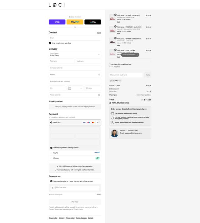 Loci Wear checkout page showing Loci Wear discount code box | Screenshot taken by SimplyCodes community member on Sep 14, 2025