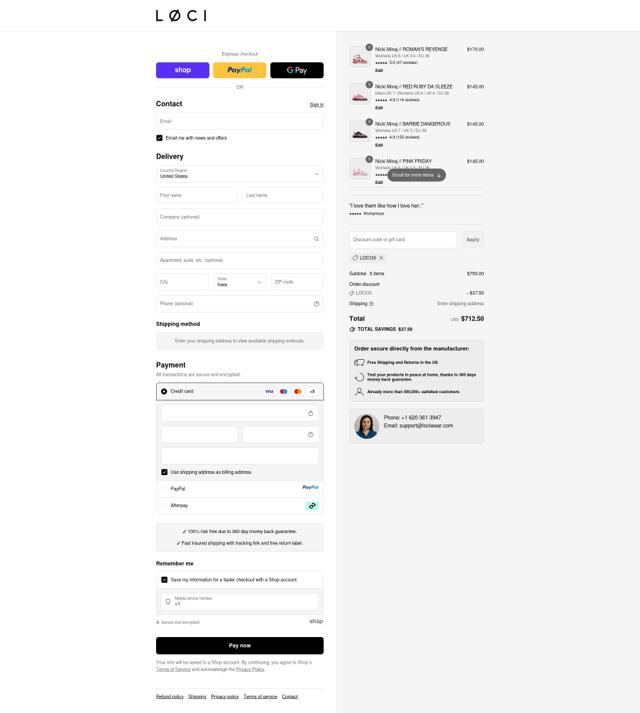 Loci Wear checkout page showing Loci Wear discount code box | Screenshot taken by SimplyCodes community member on Sep 14, 2025