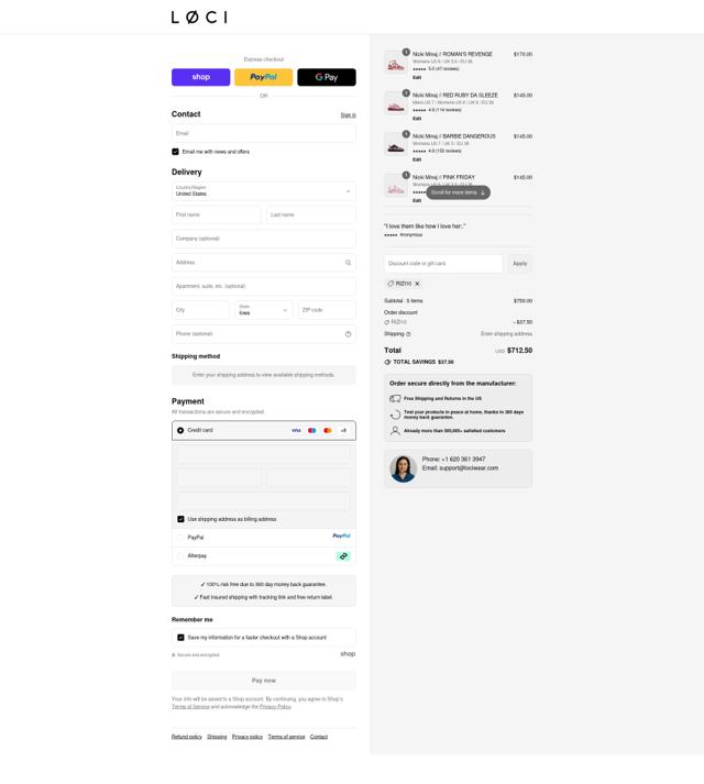Loci Wear checkout page showing Loci Wear discount code box | Screenshot taken by SimplyCodes community member on Sep 14, 2025