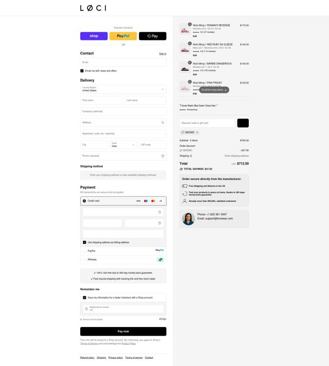 Loci Wear checkout page showing Loci Wear discount code box | Screenshot taken by SimplyCodes community member on Sep 14, 2025