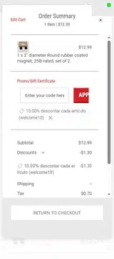 WELCOME10 coupon verification screenshot