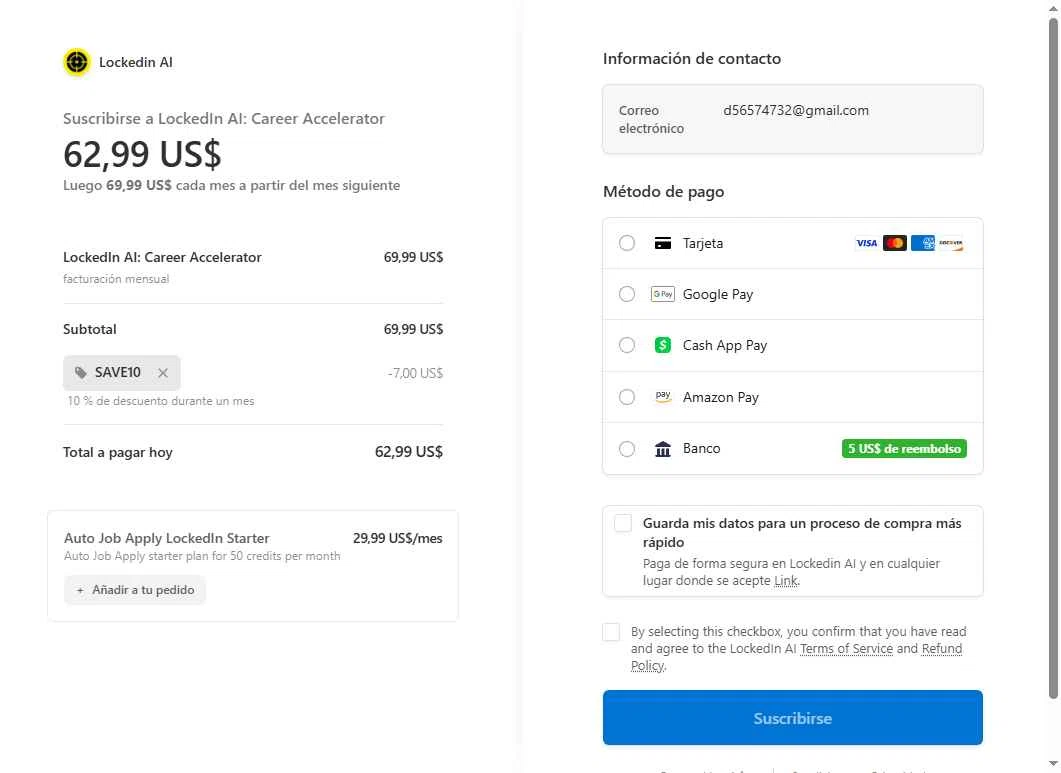 LockedIn AI checkout page showing LockedIn AI promo code box | Screenshot taken by SimplyCodes community member on Oct 28, 2025