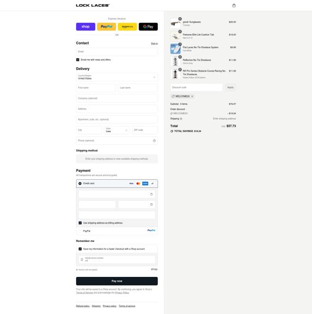 Lock Laces checkout page showing Lock Laces promo code box | Screenshot taken by SimplyCodes community member on Sep 9, 2025