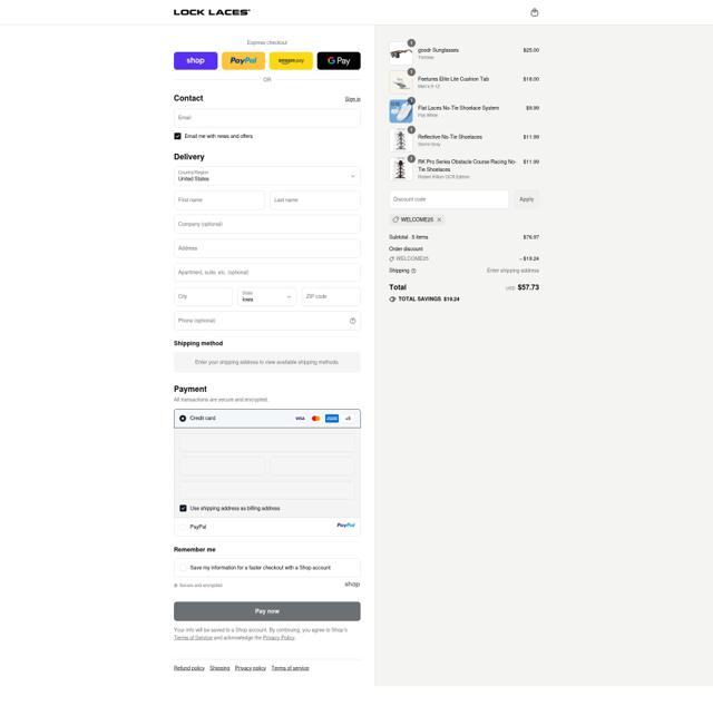 Lock Laces checkout page showing Lock Laces promo code box | Screenshot taken by SimplyCodes community member on Sep 13, 2025