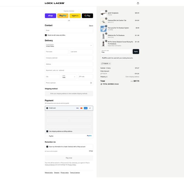 Lock Laces checkout page showing Lock Laces promo code box | Screenshot taken by SimplyCodes community member on Sep 9, 2025