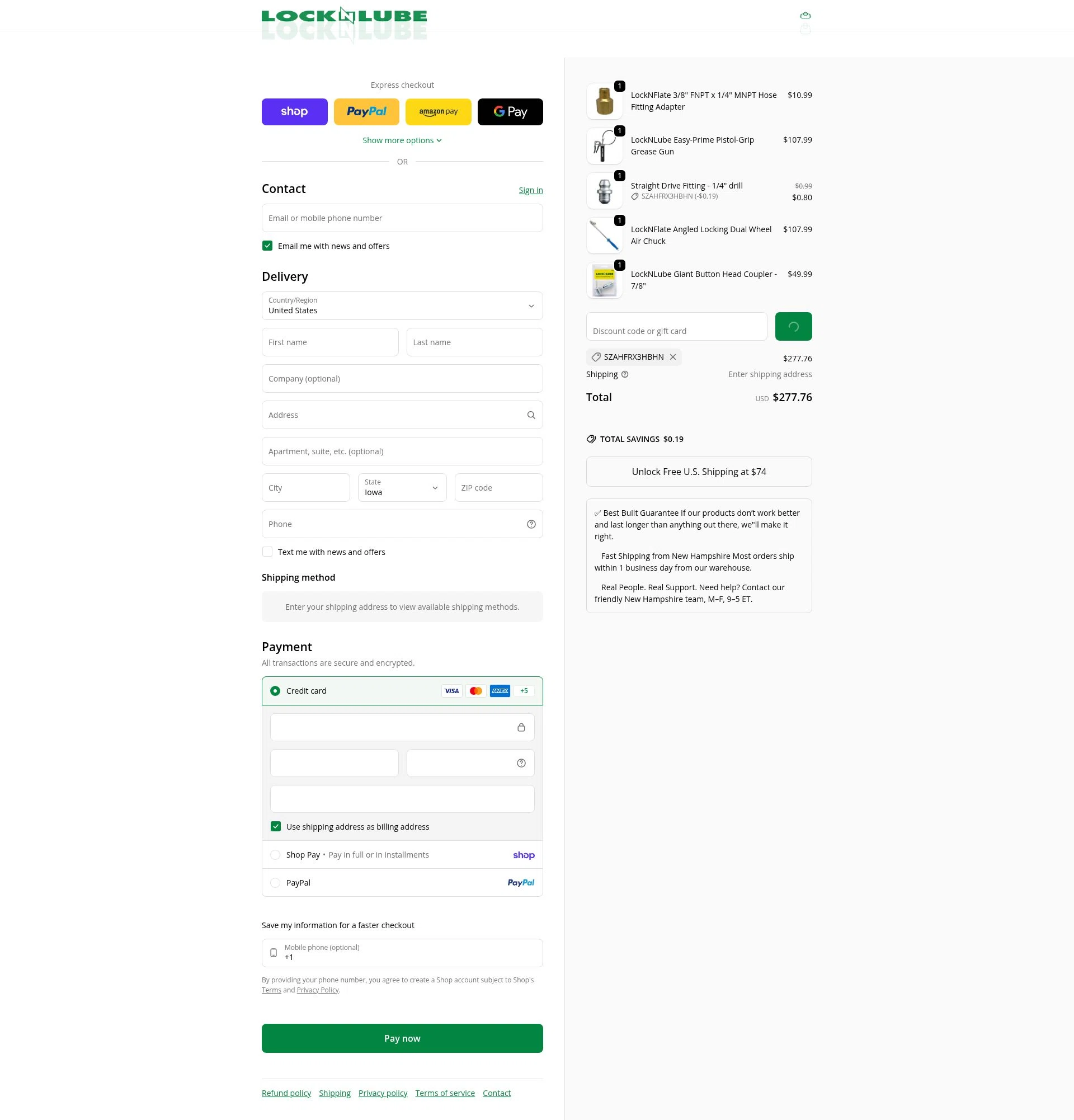 LockNLube checkout page showing LockNLube discount code box | Screenshot taken by SimplyCodes community member on Feb 18, 2026