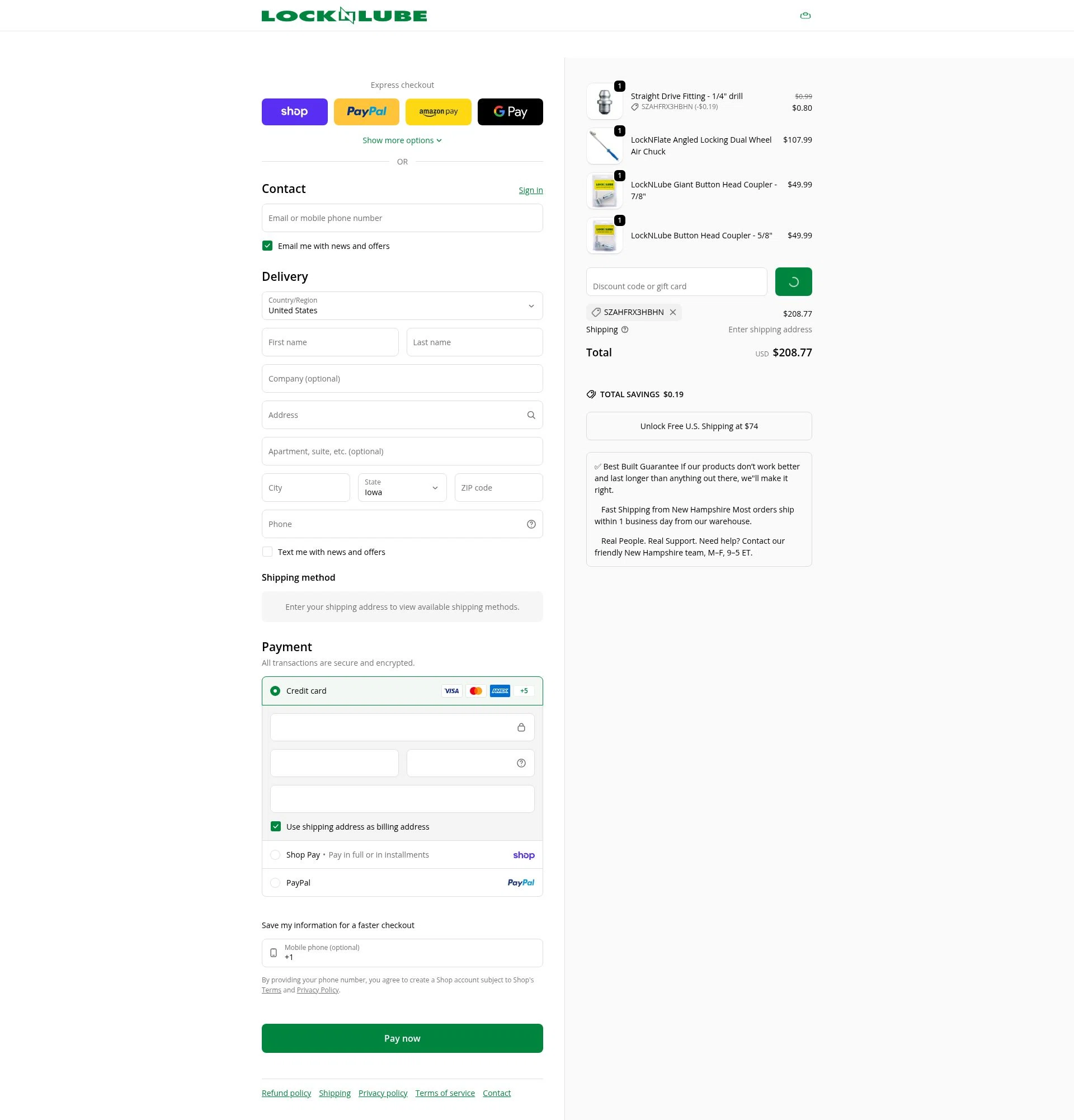 LockNLube checkout page showing LockNLube discount code box | Screenshot taken by SimplyCodes community member on Feb 14, 2026