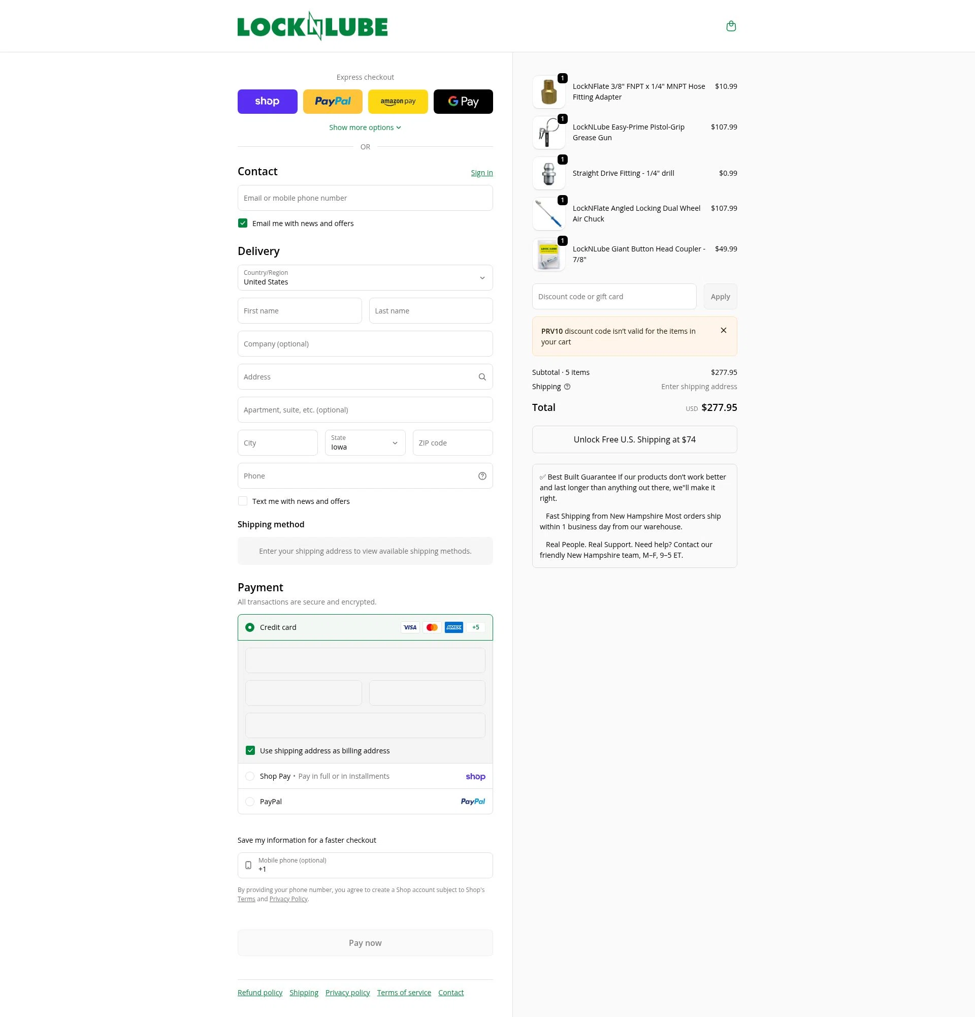 LockNLube checkout page showing LockNLube discount code box | Screenshot taken by SimplyCodes community member on Feb 19, 2026