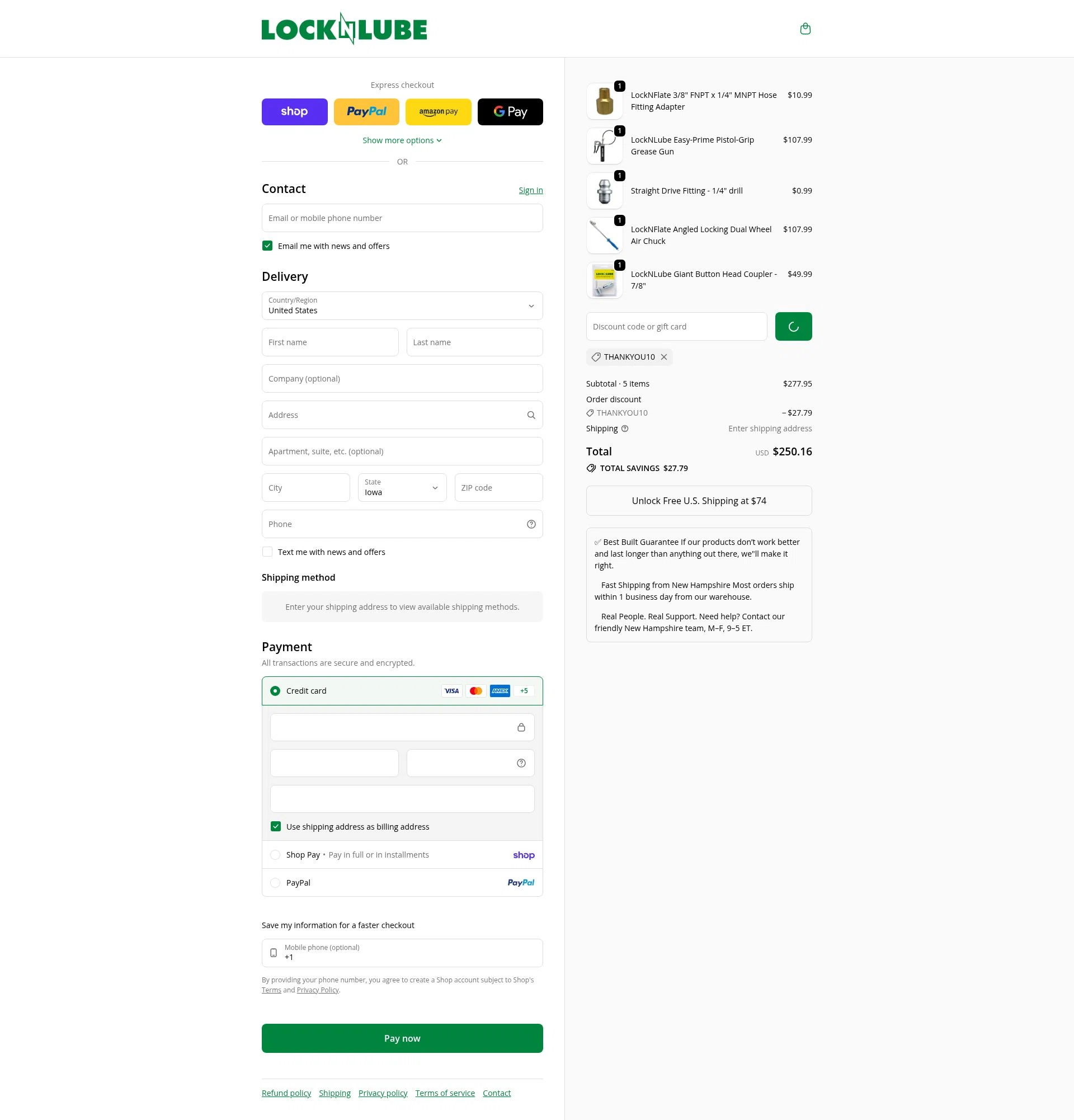 LockNLube checkout page showing LockNLube discount code box | Screenshot taken by SimplyCodes community member on Feb 19, 2026