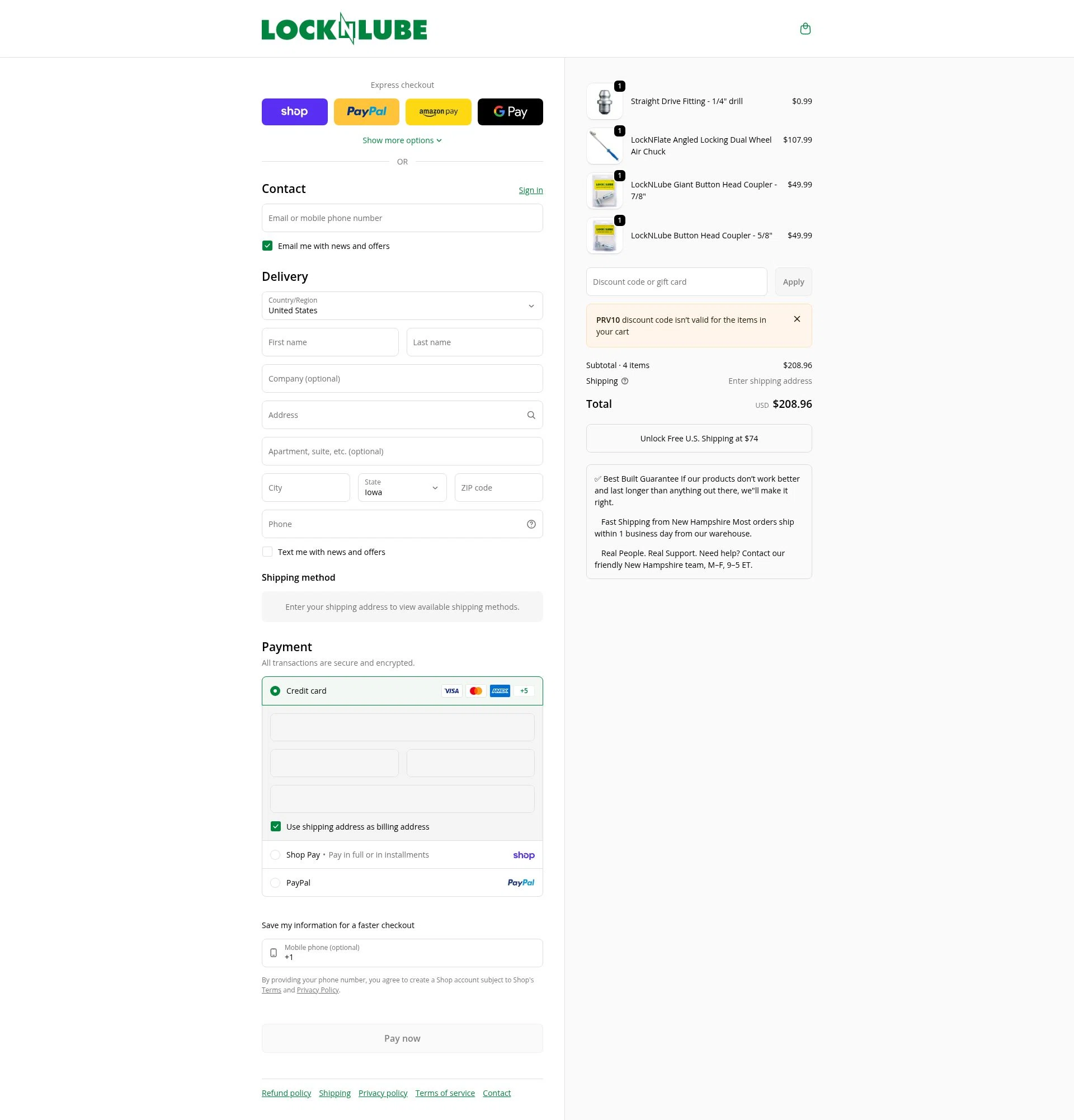 LockNLube checkout page showing LockNLube discount code box | Screenshot taken by SimplyCodes community member on Feb 14, 2026