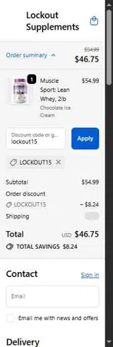 Lockout Supplements coupon verification screenshot