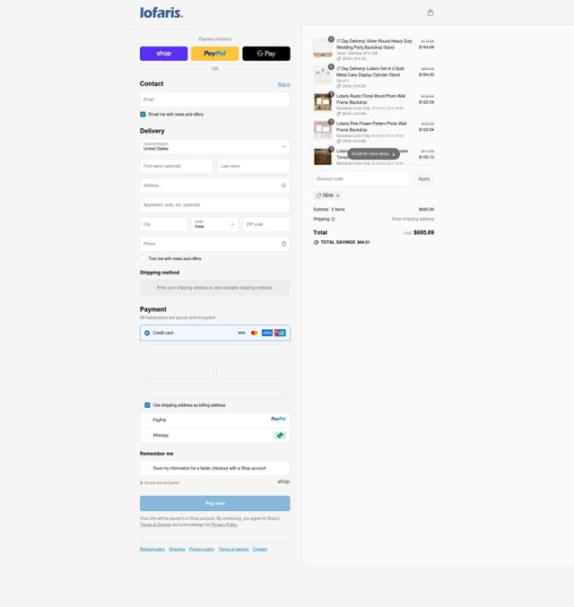 Lofaris checkout page showing Lofaris discount code box | Screenshot taken by SimplyCodes community member on Sep 13, 2025