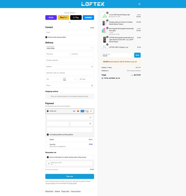 Loftek checkout page showing Loftek discount code box | Screenshot taken by SimplyCodes community member on Sep 3, 2025
